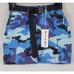 Streetwear Jr M Cargo Denim Mini Skirt Blue Camouflage Y2K 90's Hip Hop Casual